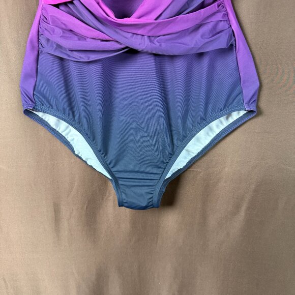 Lands' End Women's 8 LONG SlenderSuit Tummy Control V-neck Wrap One Piece Swimsu - Picture 6 of 12